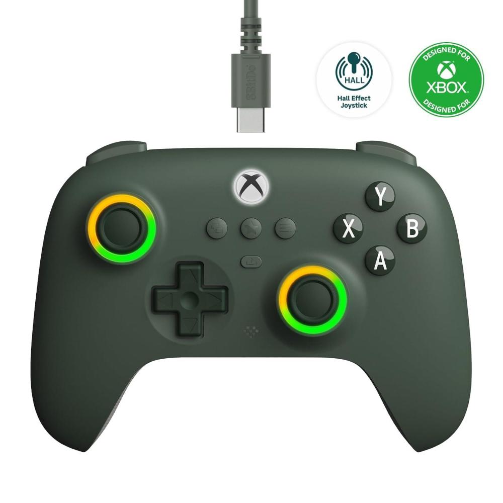 image8BitDo Ultimate C Wired Controller for Xbox with Hall Effect Joysticks and Triggers RGB Lighting Fire Ring Compatible with Xbox Series XS Xbox One Windows 1011 Officially Licensed OrangeDark Green
